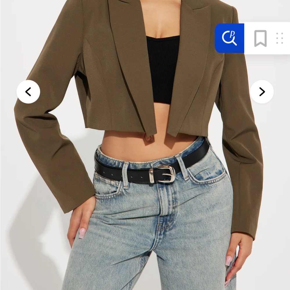 Cropped Olive Green Blazer Jacket - Women